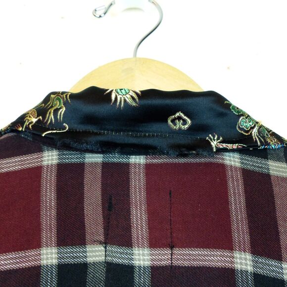 Furst of A Kind Shirt L/XL Plaid Flannel Dragon Satin Sleeves Mixed Media Button - Picture 11 of 15